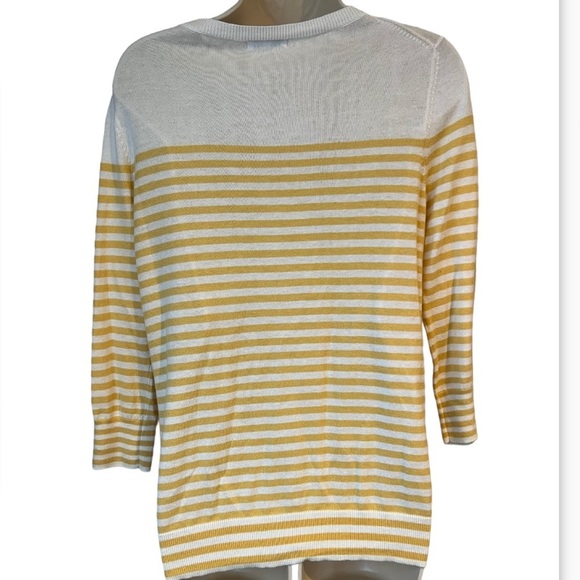 GAP Yellow and White Striped Lightweight 3/4 Sleeve Cardigan‎ Women’s Medium - Picture 2 of 11